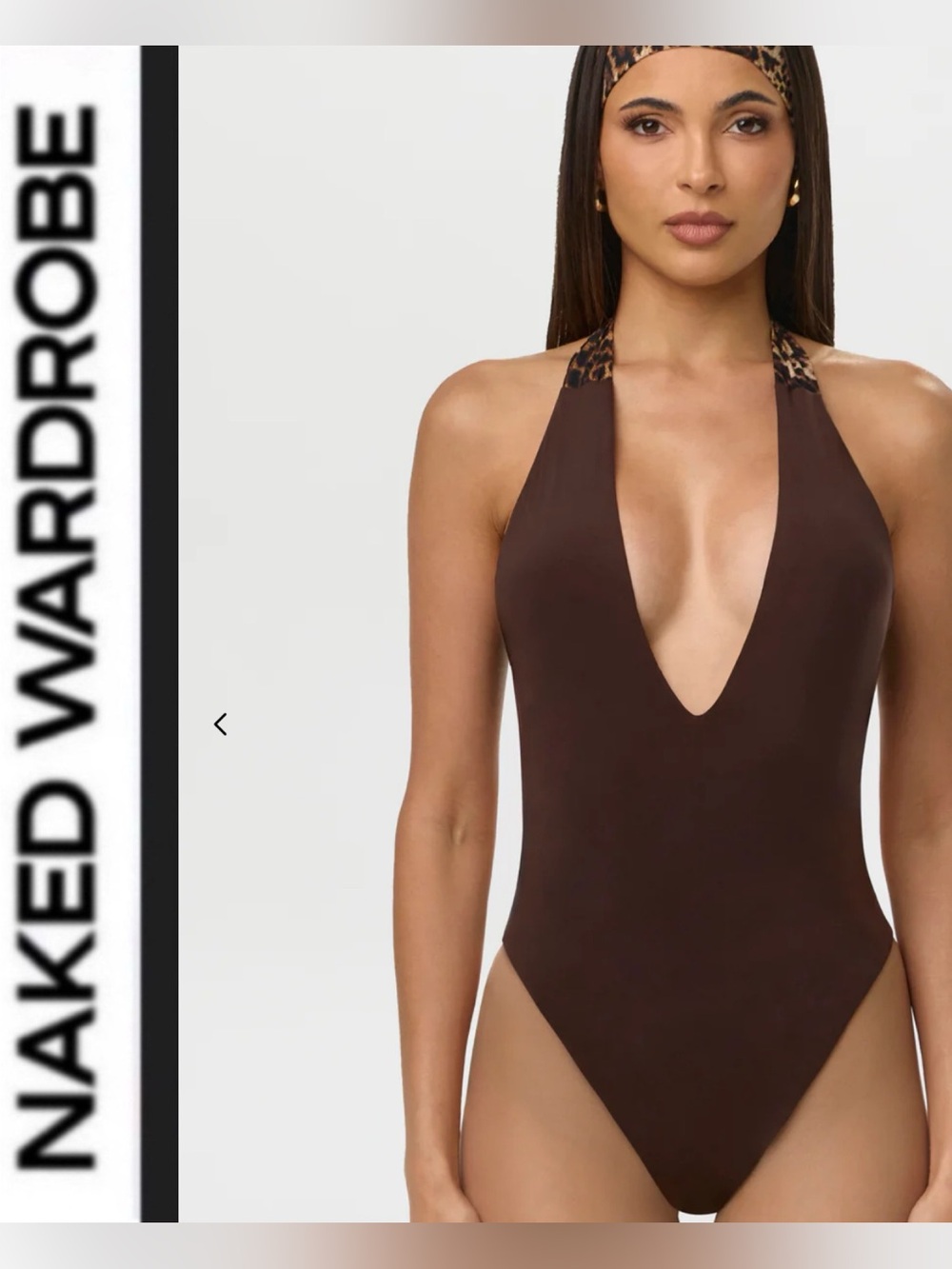 Naked Wardrobe 🤎 dark chocolate brown Deep V Halter bodysuit